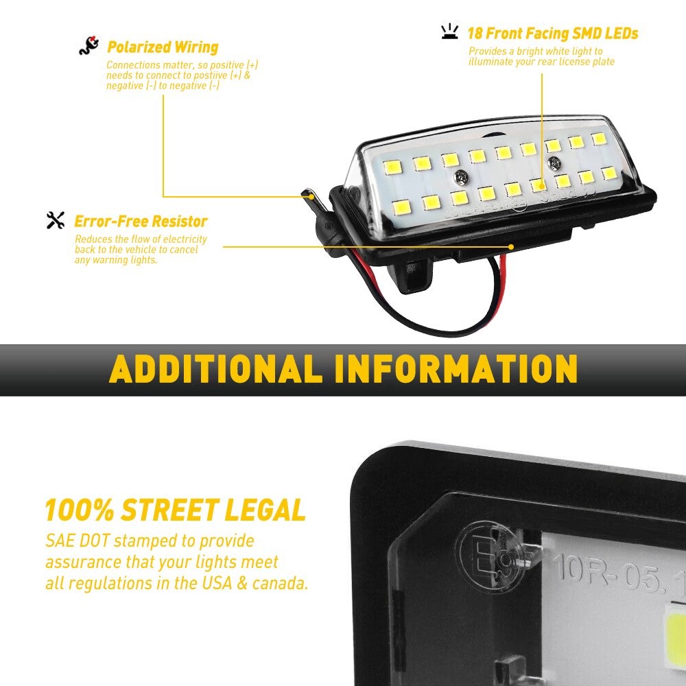 18-SMD LED White License Plate Light Housing SET For Nissan Altima/Sentra/Maxima