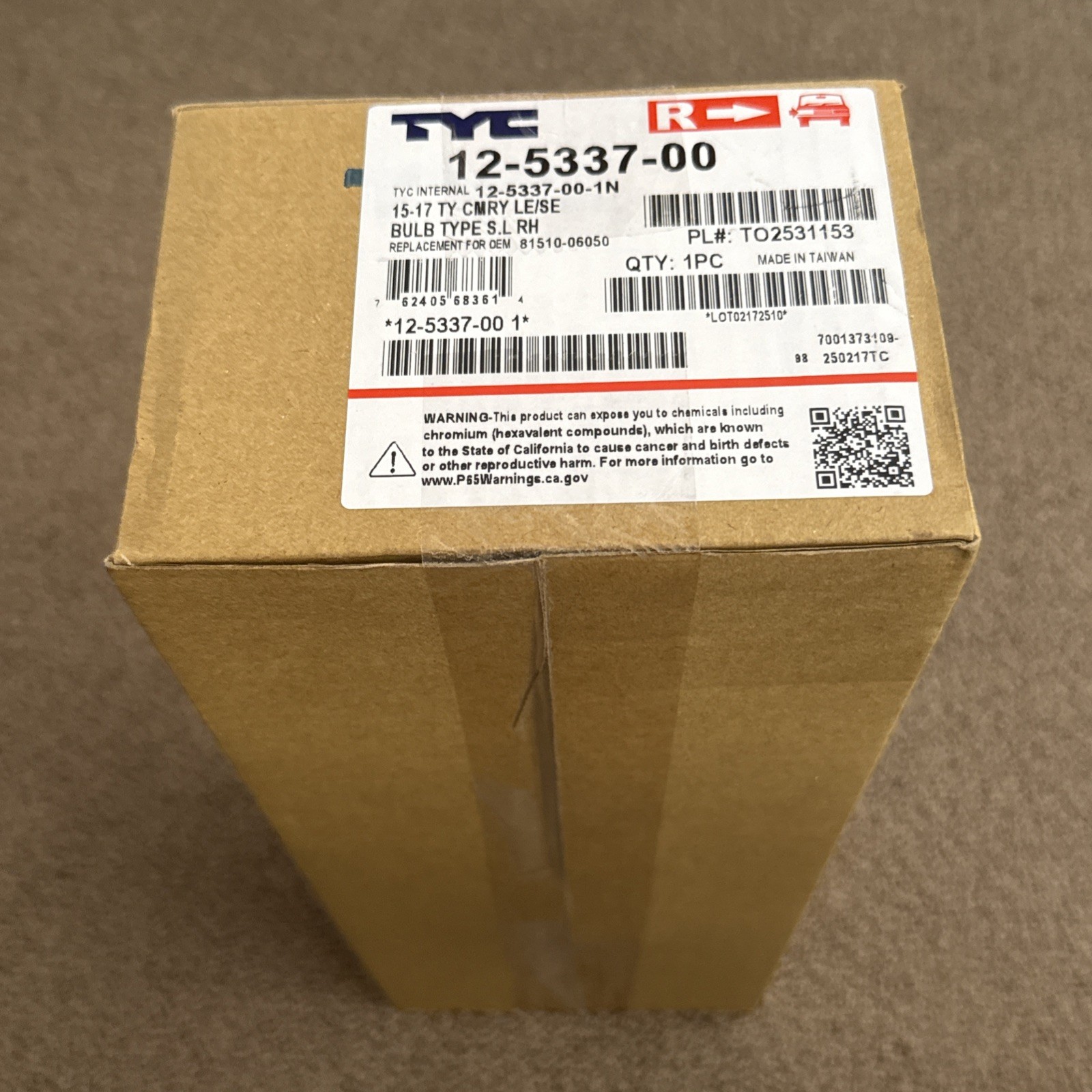 TYC 12-5337-00 15-17 Ty LE SE Bulb Type S.L RH – OEM 81510-0605O – Toyota Camry