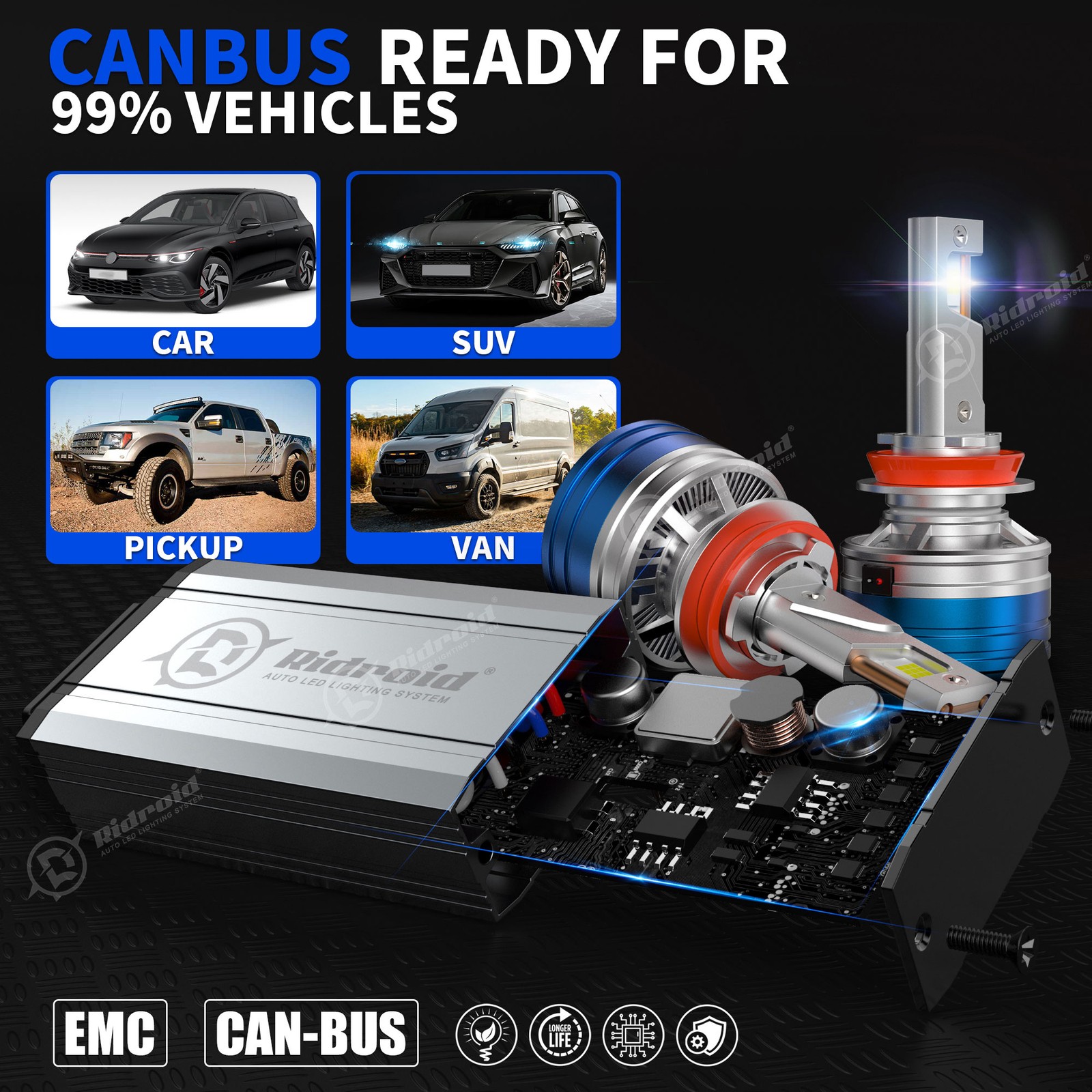 H11 H8 H9 LED Headlight High Low Beam Bulb Kit Super Bright 6500K White 720000LM