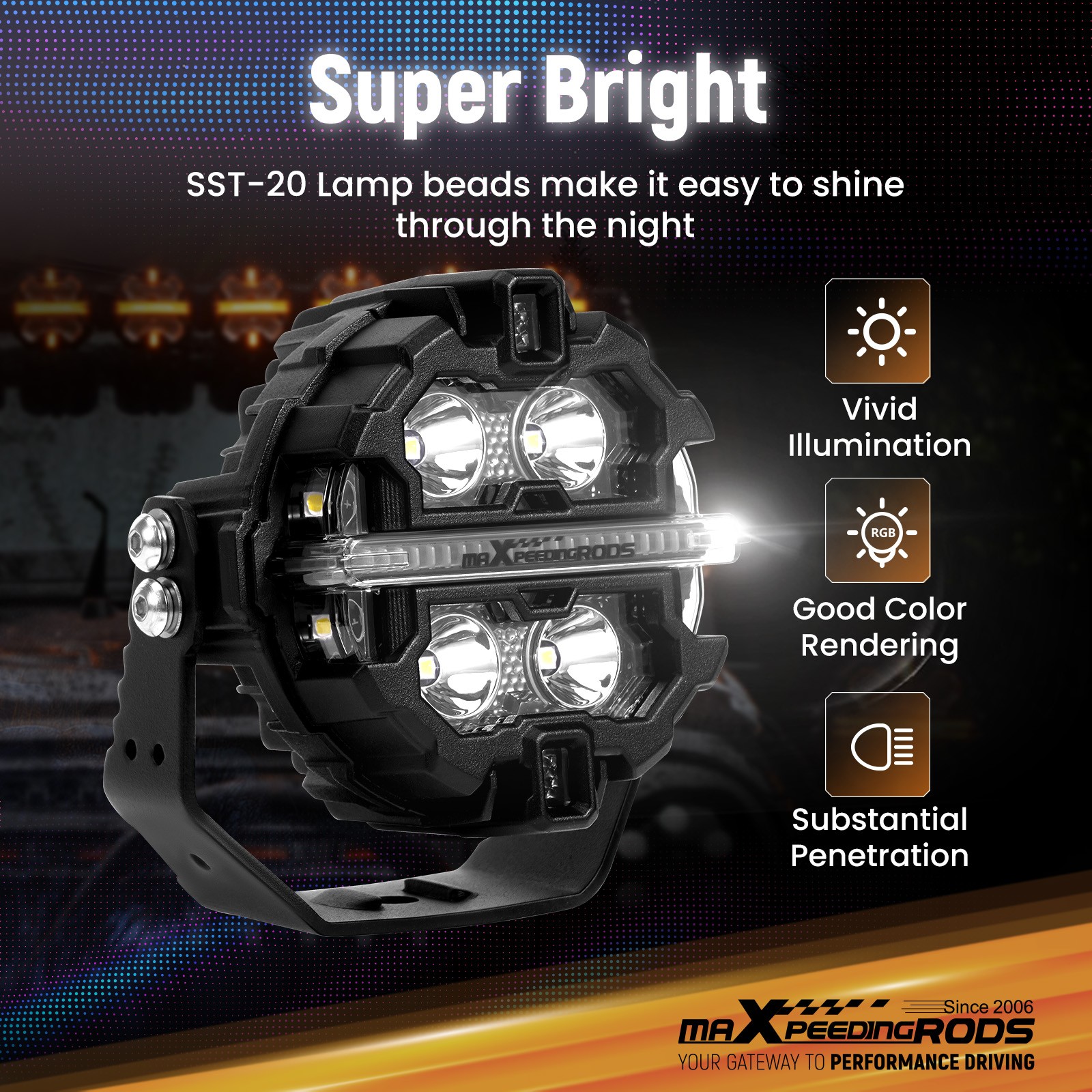 3.5″ LED Pod Lights 160W Spot Beam RGB DRL Side Shooter Driving Light Off Road