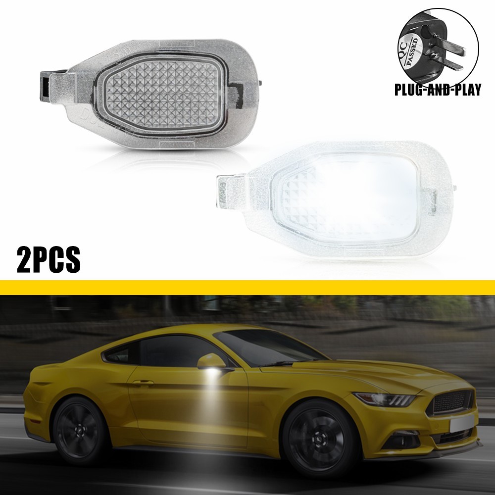 For Ford Mustang 2013-2014 White LED Side Mirror Puddle Lights Front Left& Right