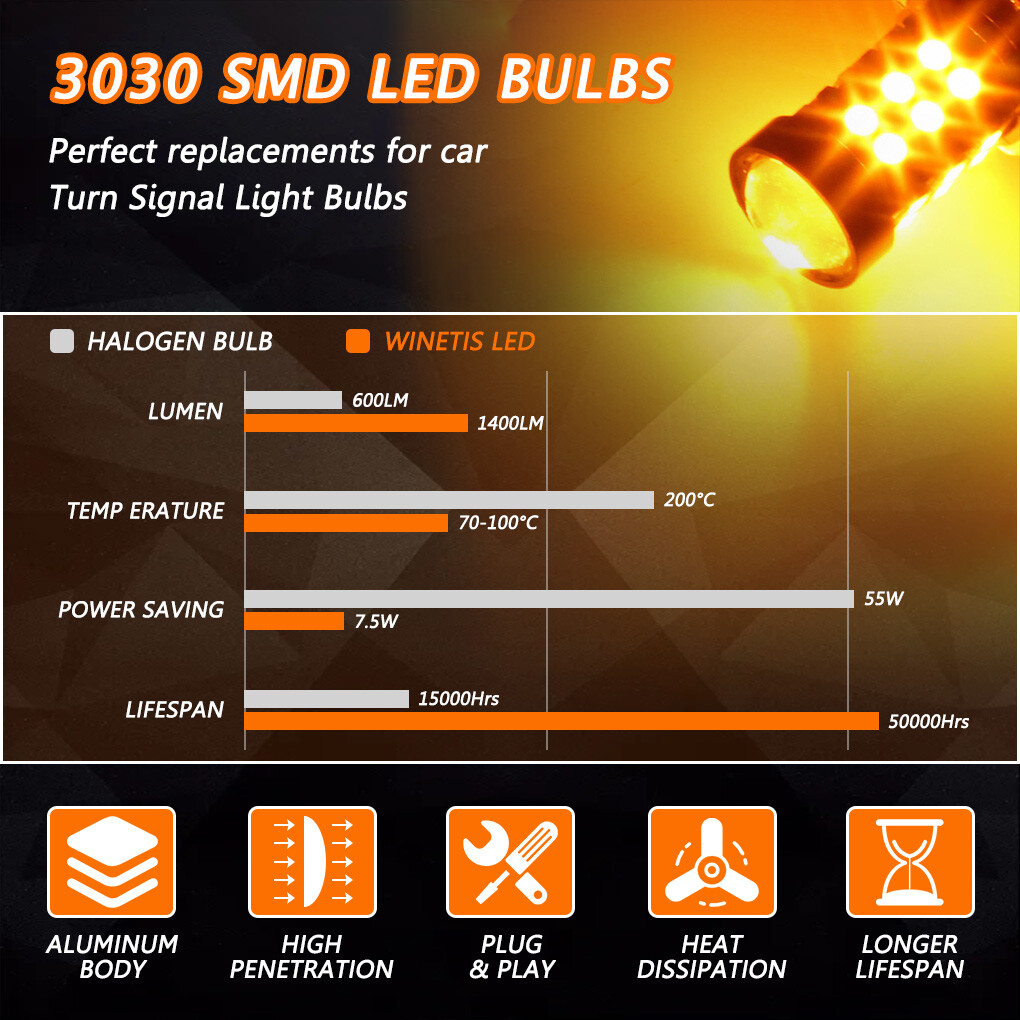 3000K Amber Yellow 3157 LED Turn Signal Parking Corner Light Bulbs 30SMD Upgarde