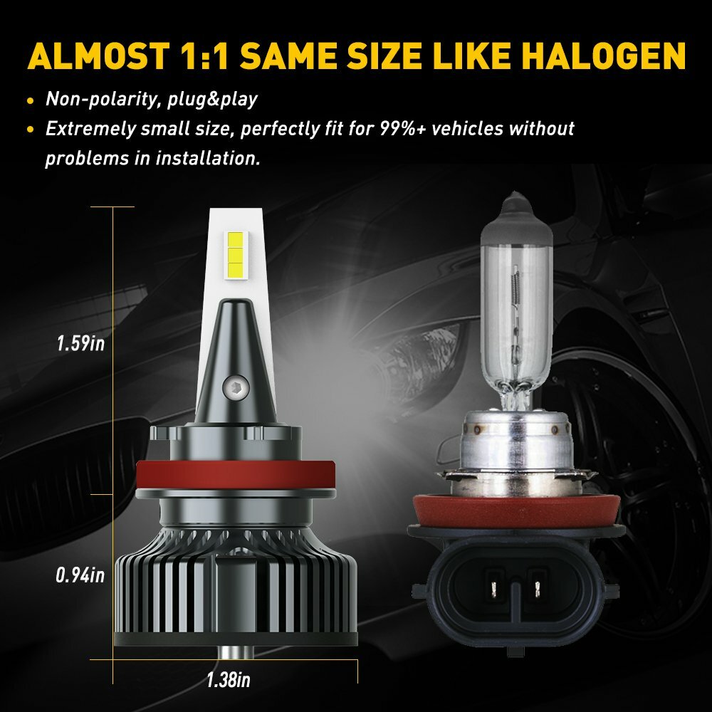AUXITO 16000LM LED H8 H9 H11 Headlight Kit Low Beam Mini Bulb Super White 6500K