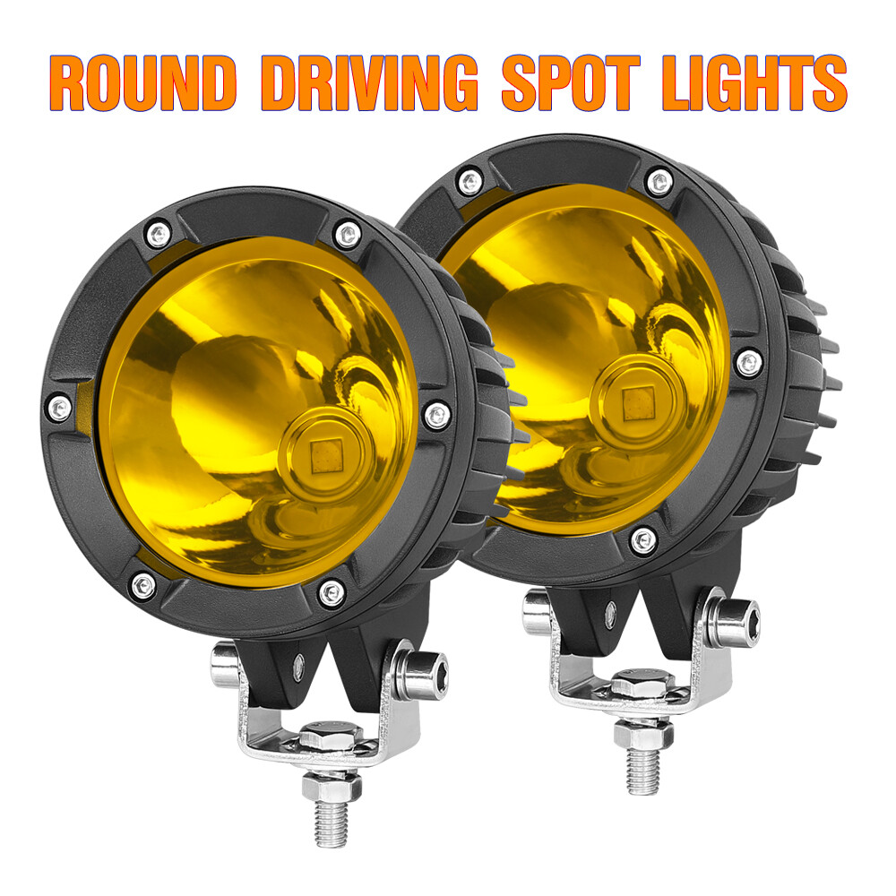 Pair 4″ 80W Round LED Off Road Driving Lights Spot Pods Work Fog 4WD UTV SUV ATV