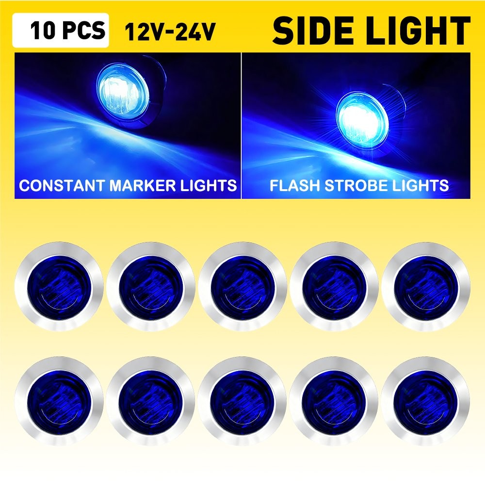 10x Mini 3/4″Round Side Blue LED Clearance Marker Truck Trailer Bullet Light EXD