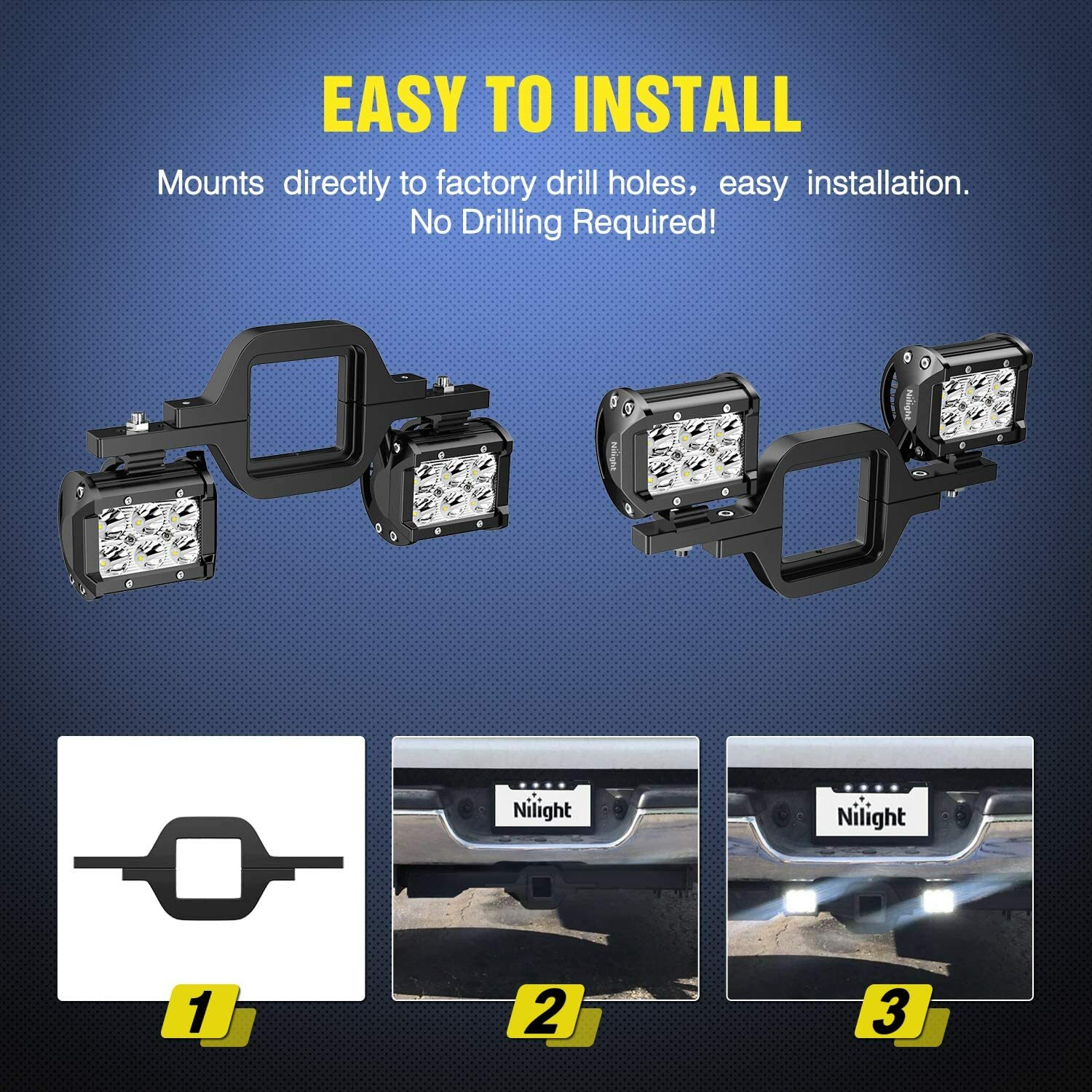 2PCS Tow Hitch Bracket 2.5″-3″ Universal Mounting Kit Reverse LED Work Light Bar