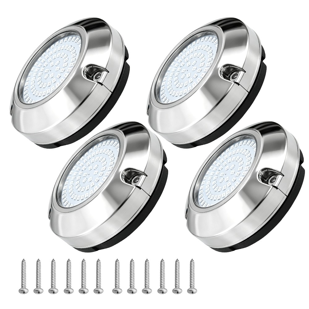 4x Ice Blue Round Marine Boat LED Stern Transom Lights Cabin Deck Courtesy Light