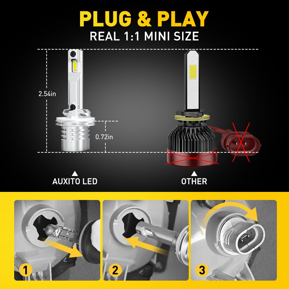 2 Pack 880 890 LED Fog Light Bulbs 1:1 Mini Size 6500K White 899 892 893 884 885