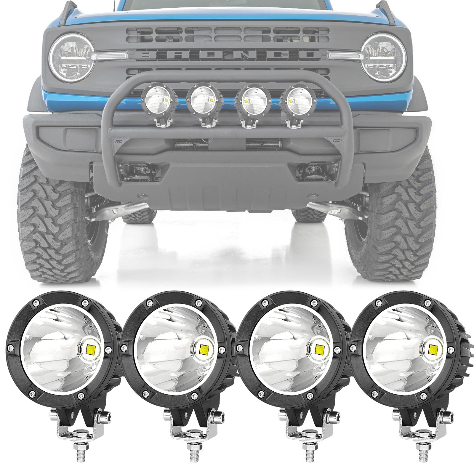 4X For Ram 15000 2500 3500 4Inch 80W Round LED Off Road Driving Spot Lights Pods