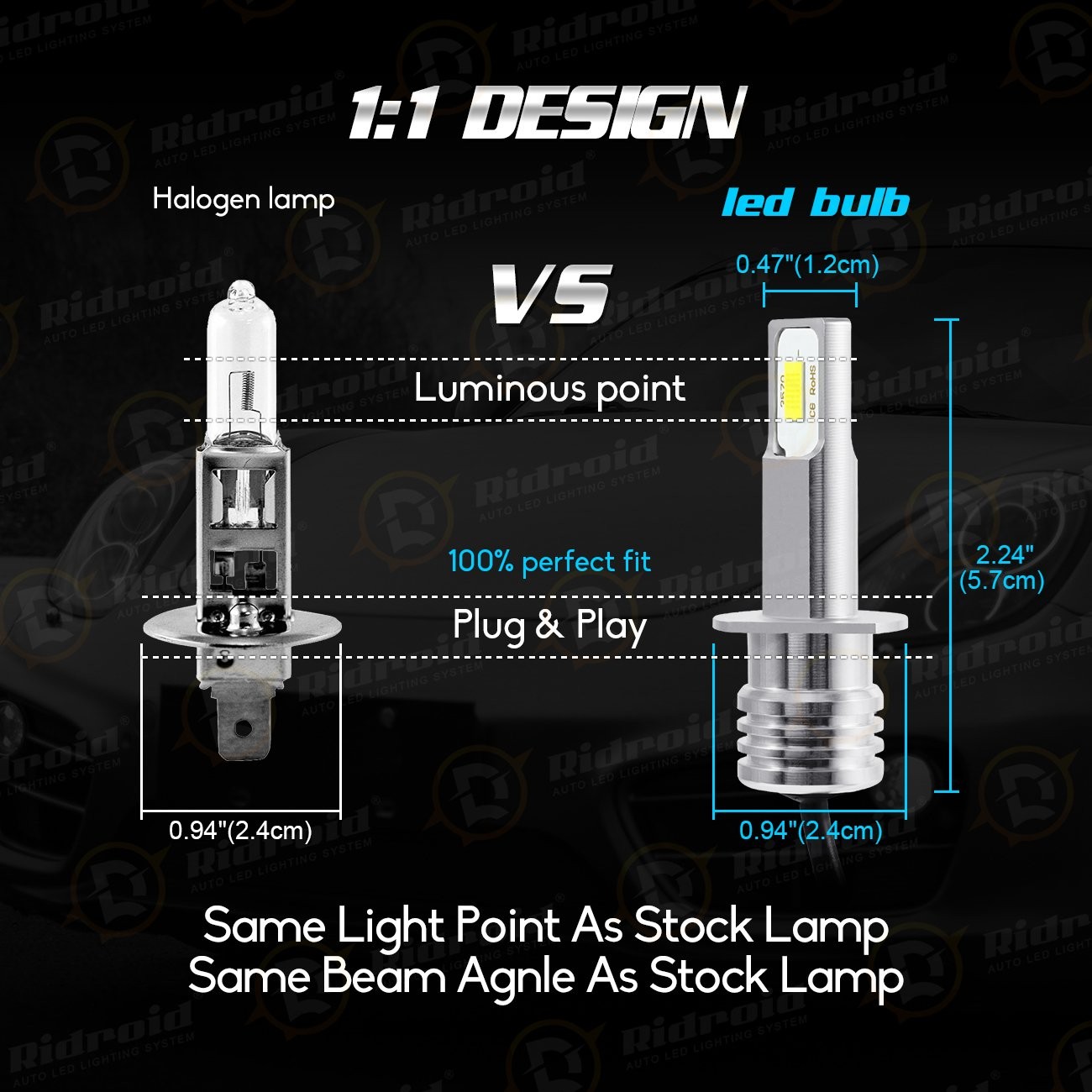 H1 LED Headlight Super Bright Bulb Kit 3000K Yellow 330000LM High Low Beam Light