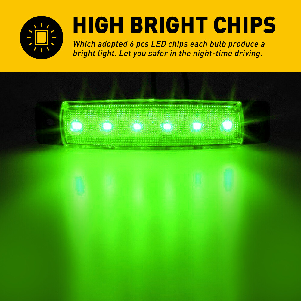 10pcs Truck Trailer Clearance Light Green LED Side Marker Lights 3.8″ Waterproof