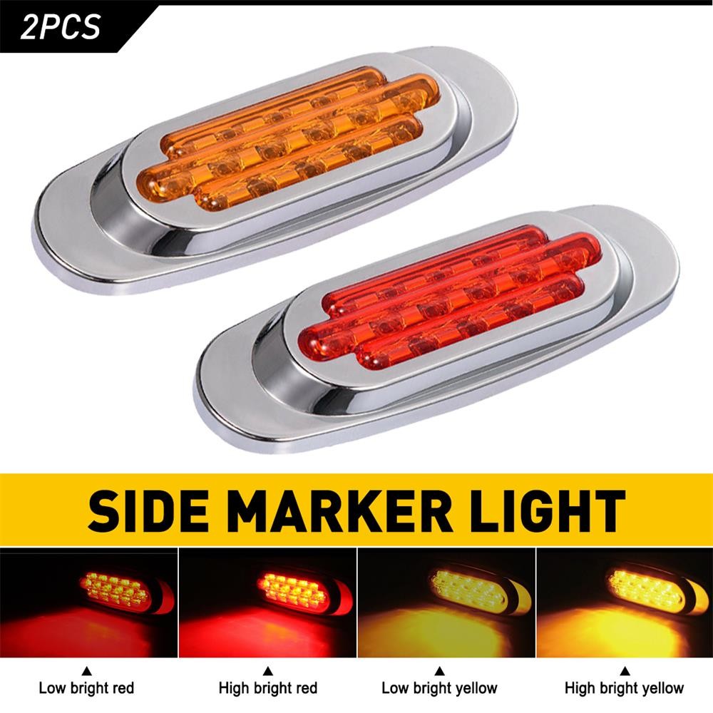 2X Amber Red 16-LED Truck Trailer Side Marker Turn Signal Lights Super Bright US