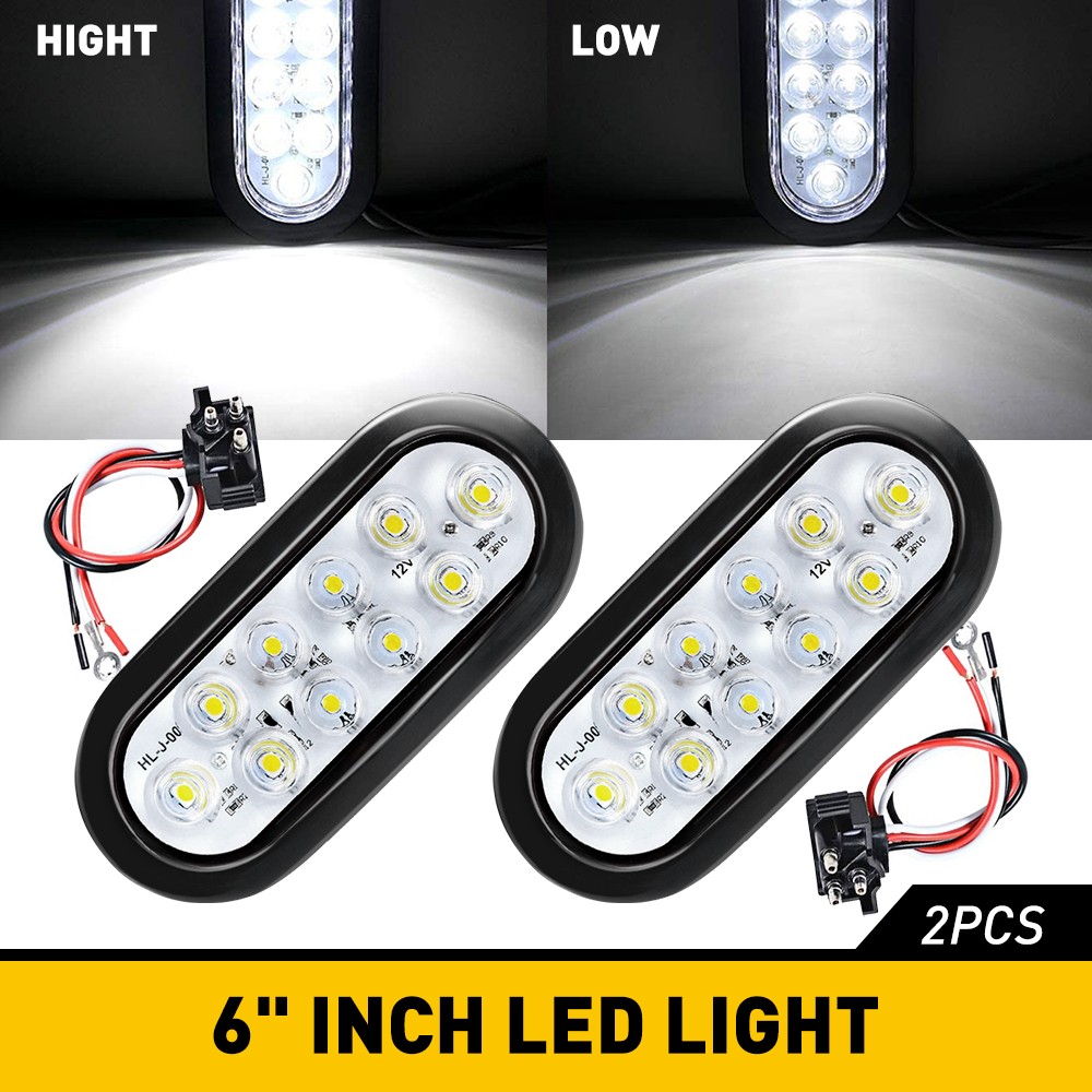 2X 6″ White Oval 10LED Clear Backup Reverse Tail Trailer Light Grommet Plug EOA