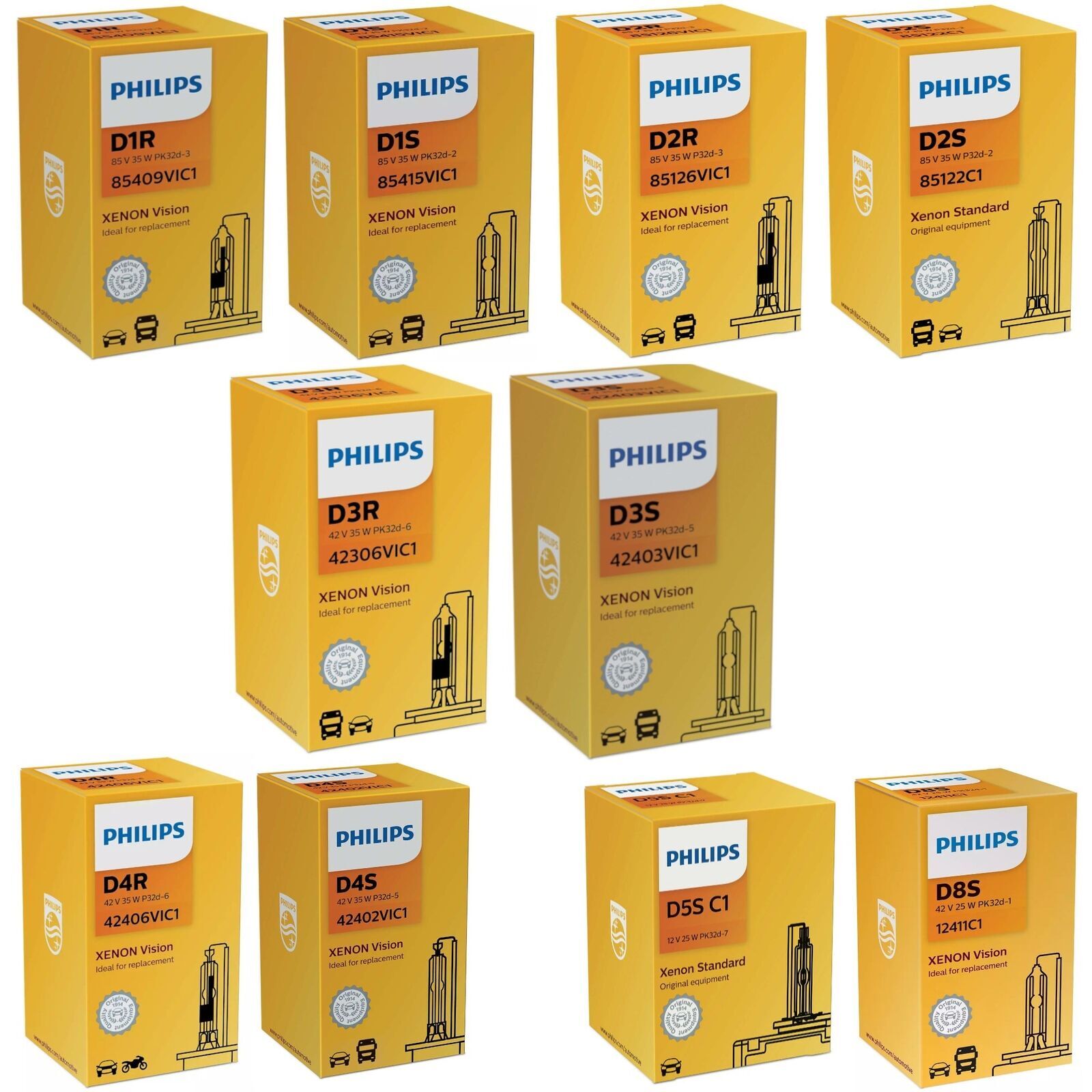 Philips Xenon Vision D1R D1S D2R D2S D3R D3S D4R D4S D5S D8S Alle Typen Freie…