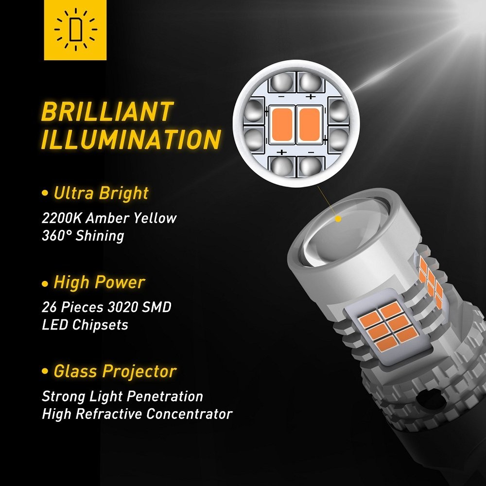 Pair Amber Yellow 7440 W21W T20 LED Turn Signal Light Bulb 3020SMD Chips AUXITO