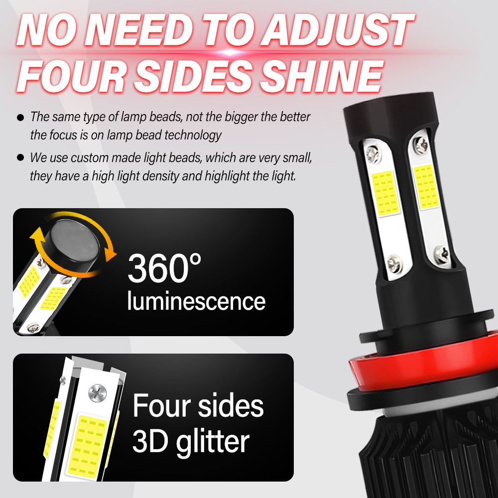 MINI 9005+H11 Combo LED Headlight Bulbs Kit Hi Lo Beam 6000K White 450W 38000LM
