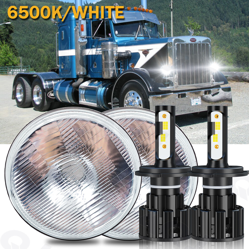 Newest Pair 7inch Led Round Headlight High-Low Beam for Peterbilt 379 359 Trucks