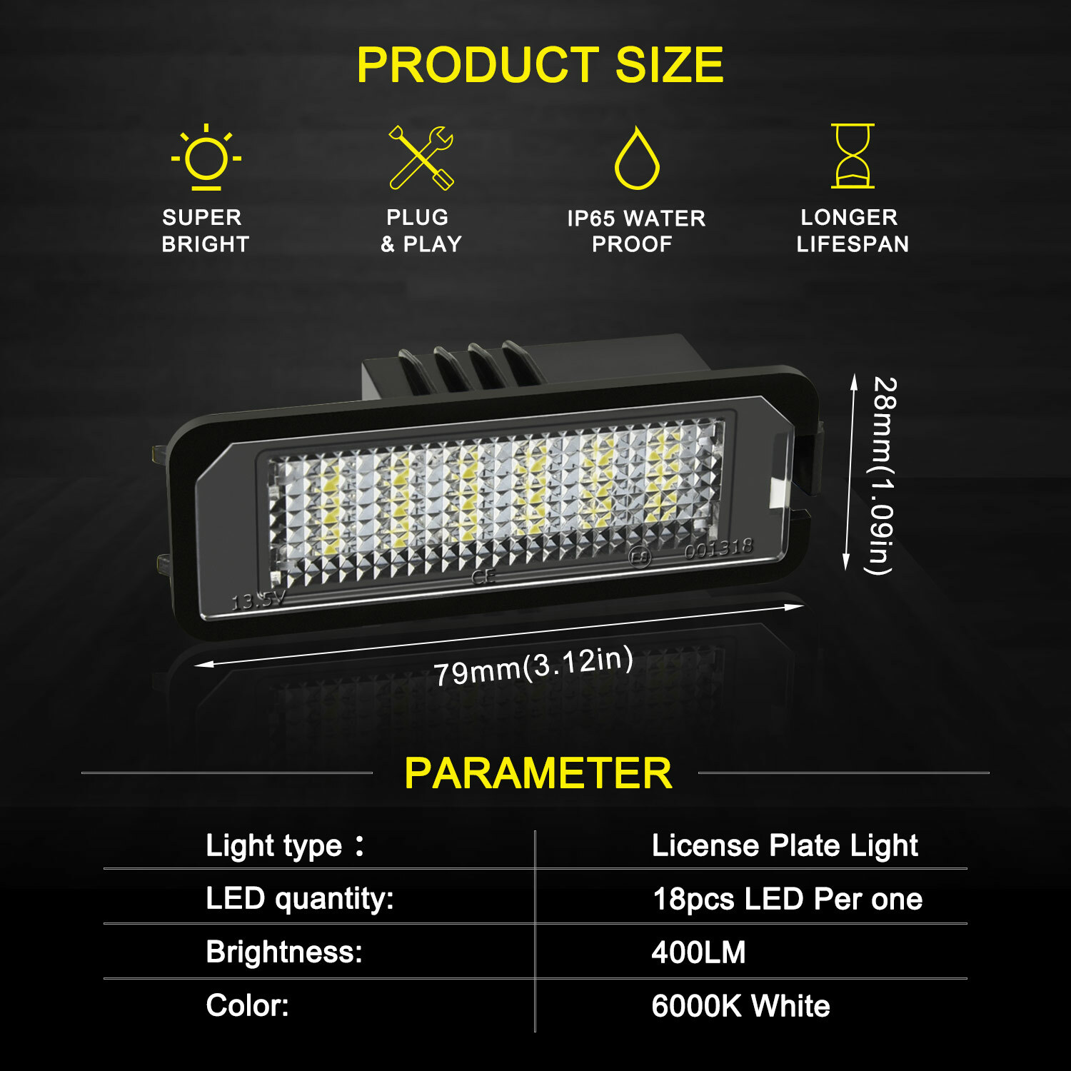 2X LED License Plate Light for VW GOLF EOS LUPO POLO SCIROCCO Super White Canbus