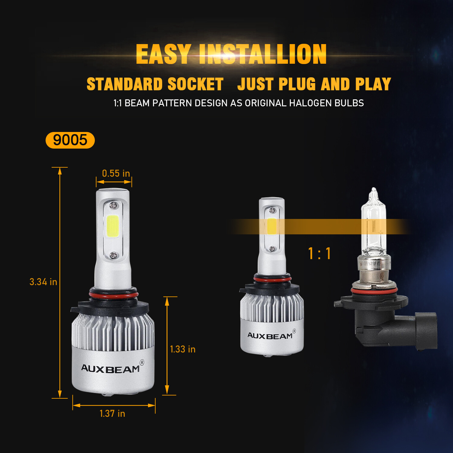 AUXBEAM 9005 HB3 LED Headlight Conversion Kit Bulbs High Beam Super Bright White