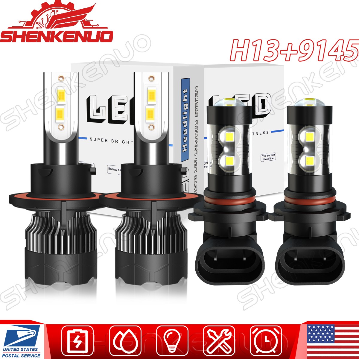 For Chrysler Aspen 2007-2009 Combo 9008 H13 9145 LED Headlight Fog Light 4 Bulbs