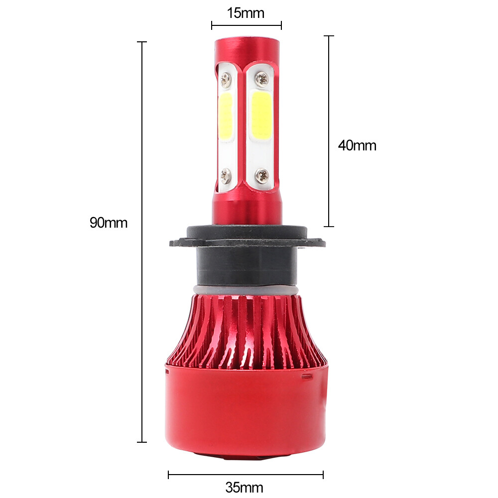 2x H7 LED 6000K Headlight Bulb 4-Sides High Low Beam Foglight Kit 180W 32000LM