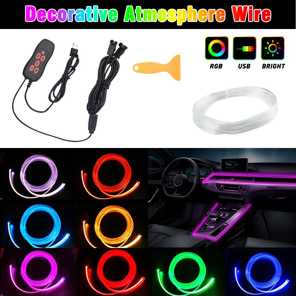 RGB LED Car Interior Fiber Optic Neon Strip Atmosphere Light Decor w/ Remote US
