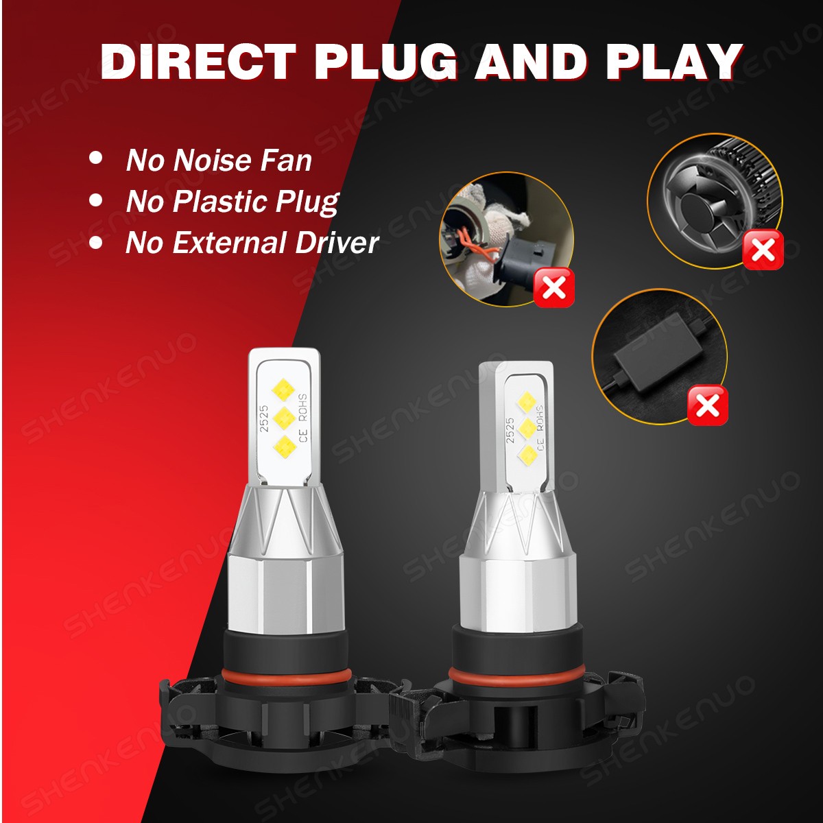9012/HIR2 H16/5202 LED Headlight Fog Light Kit Bulbs White 6000K Plug&Play 4Pack
