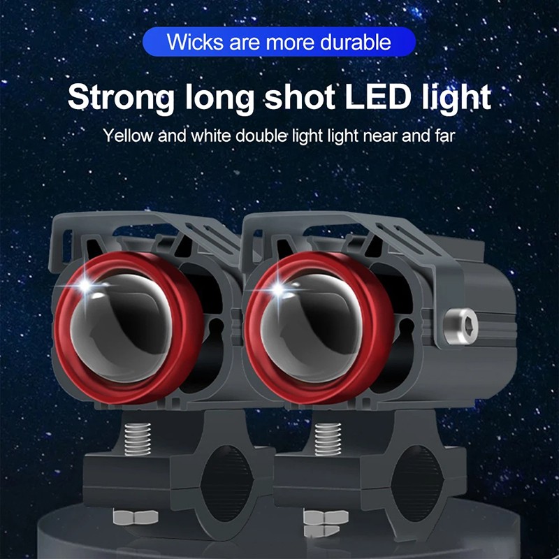 2X LED Motorcycle Spot Light Headlight Fog Work Driving Yellow White Offroad ATV