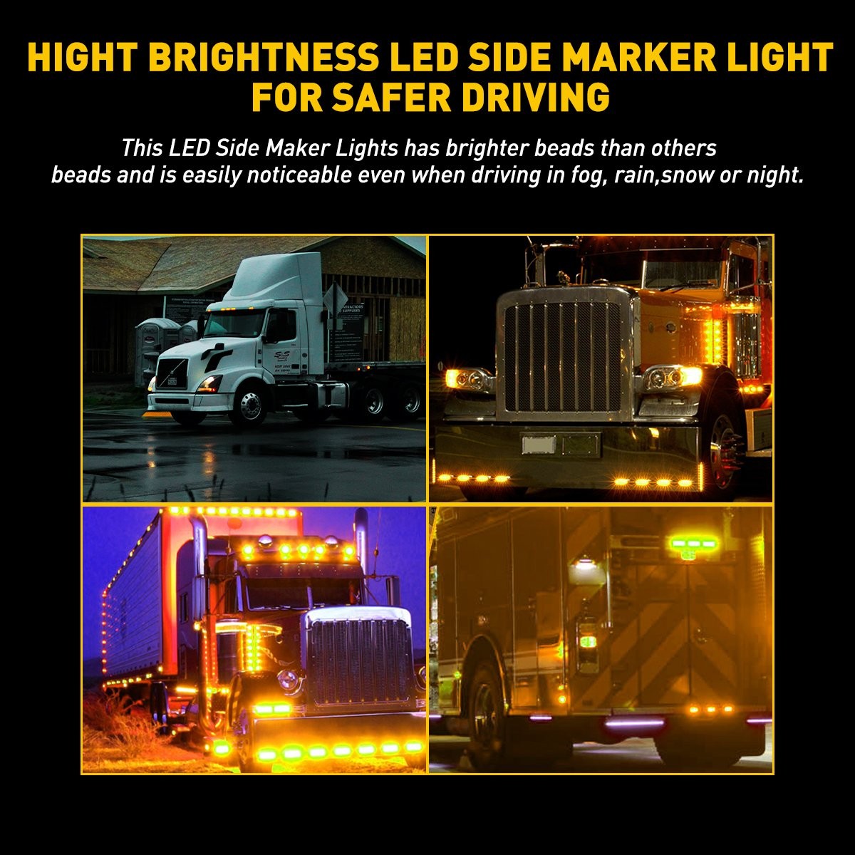 4pcs 4-LED Side Amber Marker Lights Clearance Light Turn Trailer Signal Lamp