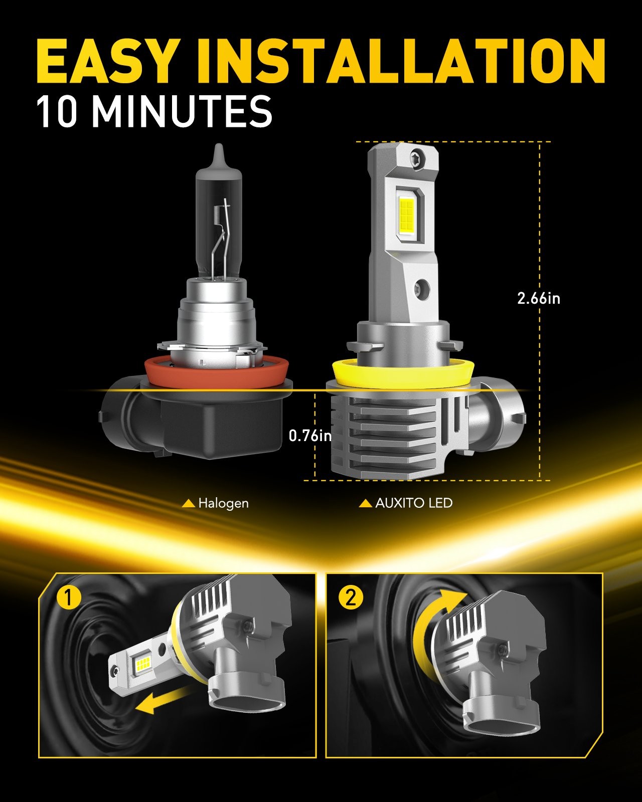 4-40X 9005 + H11 LED Headlight Replacement Light Bulbs 6500K Bright White AUXITO