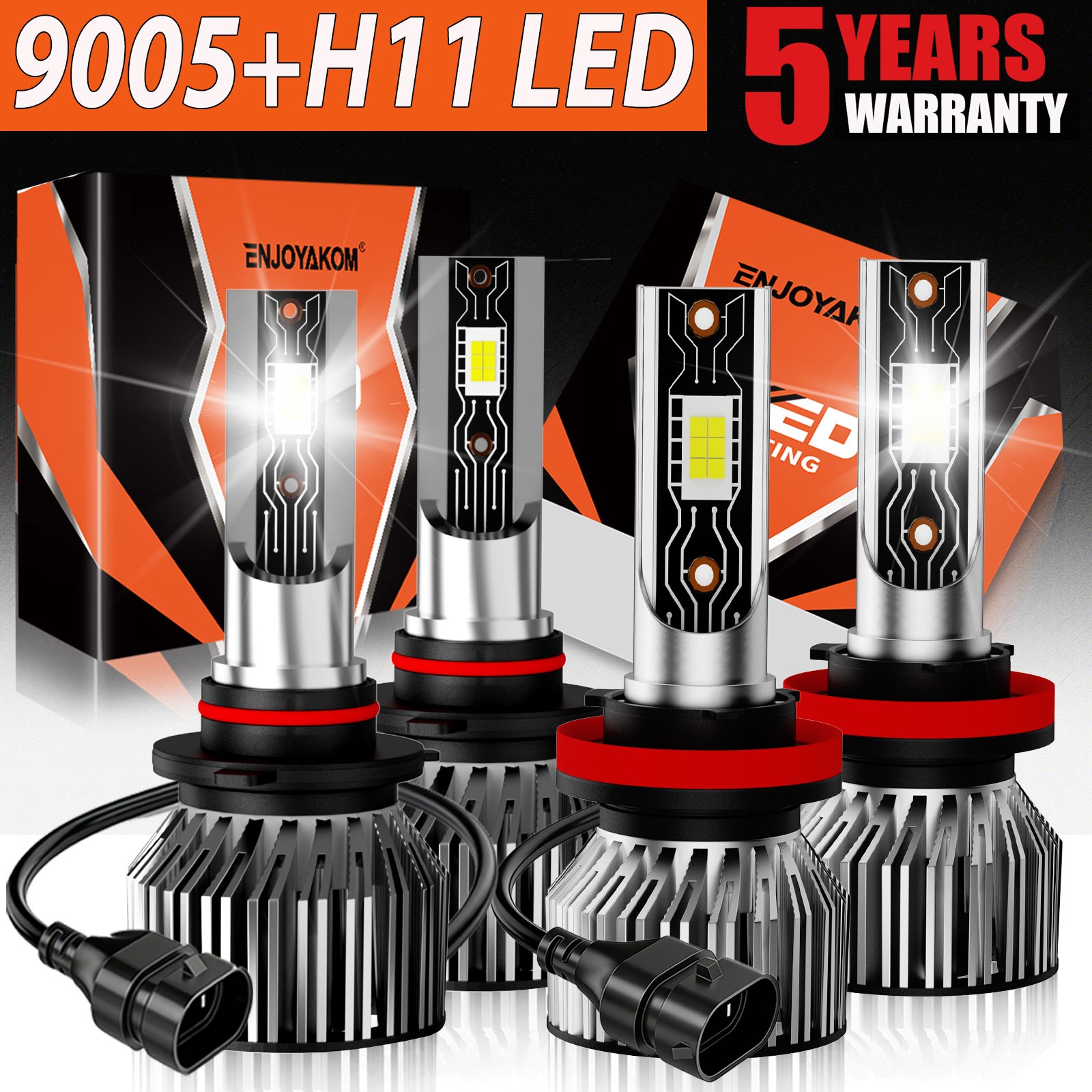 For GMC Sierra 2007-2013 4x 9005 H11 Car LED Headlight Bulb High/Low Beam Combo