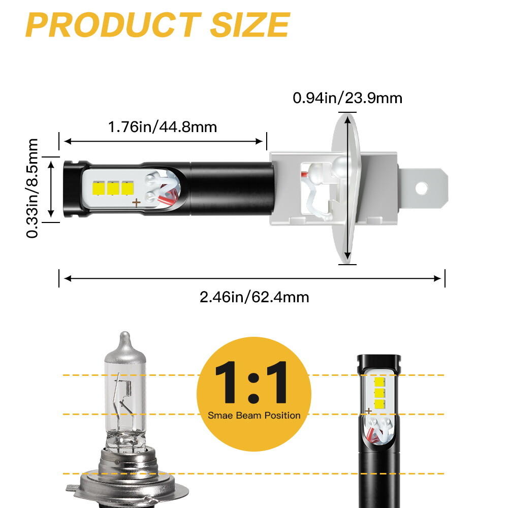2x NIGHTEYE H1 LED Headlight Fog Driving Light Bulb 6000K High Bright Xenon Lamp