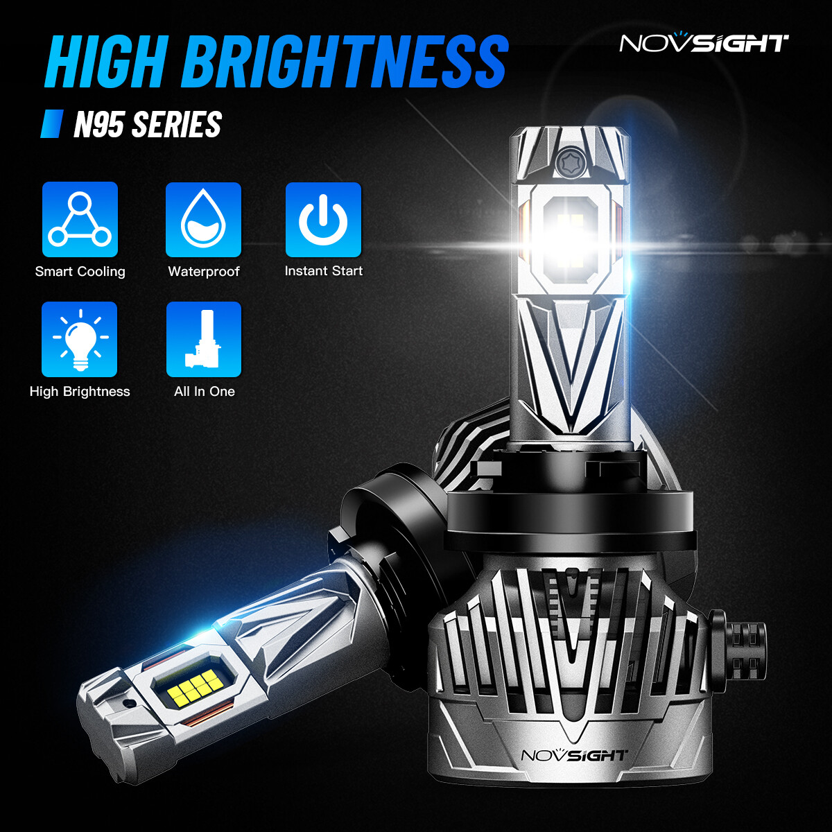 NOVSIGHT H11 LED Headlight Bulbs Kit 130W 30000LM High Low Beam Lamp 6500K White