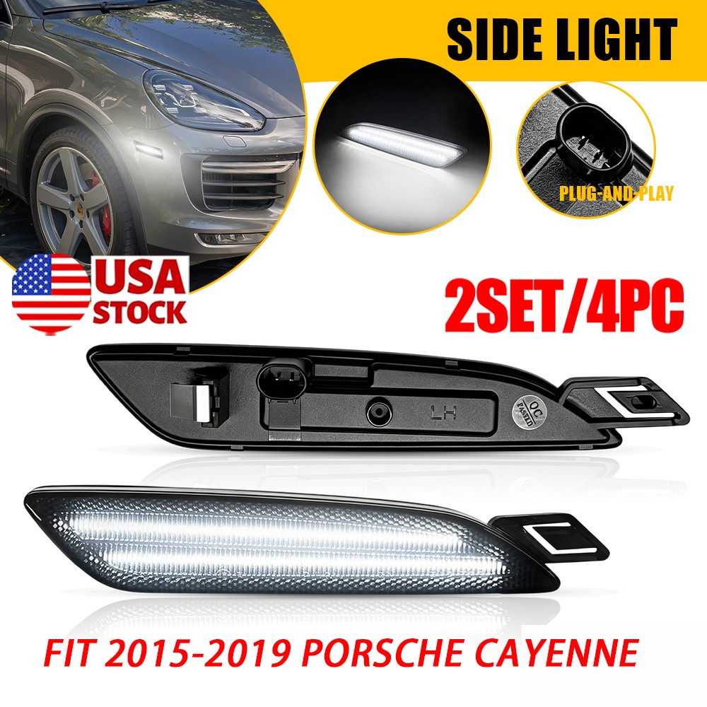 4Pc Front Right Left White LED Side Marker Lights For Porsche Cayenne 2015-2019