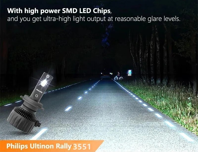 Philips Ultinon Rally LED Headlight Bulb H4 H7 H11 HB3 HB4 6500K 100W 9000lm