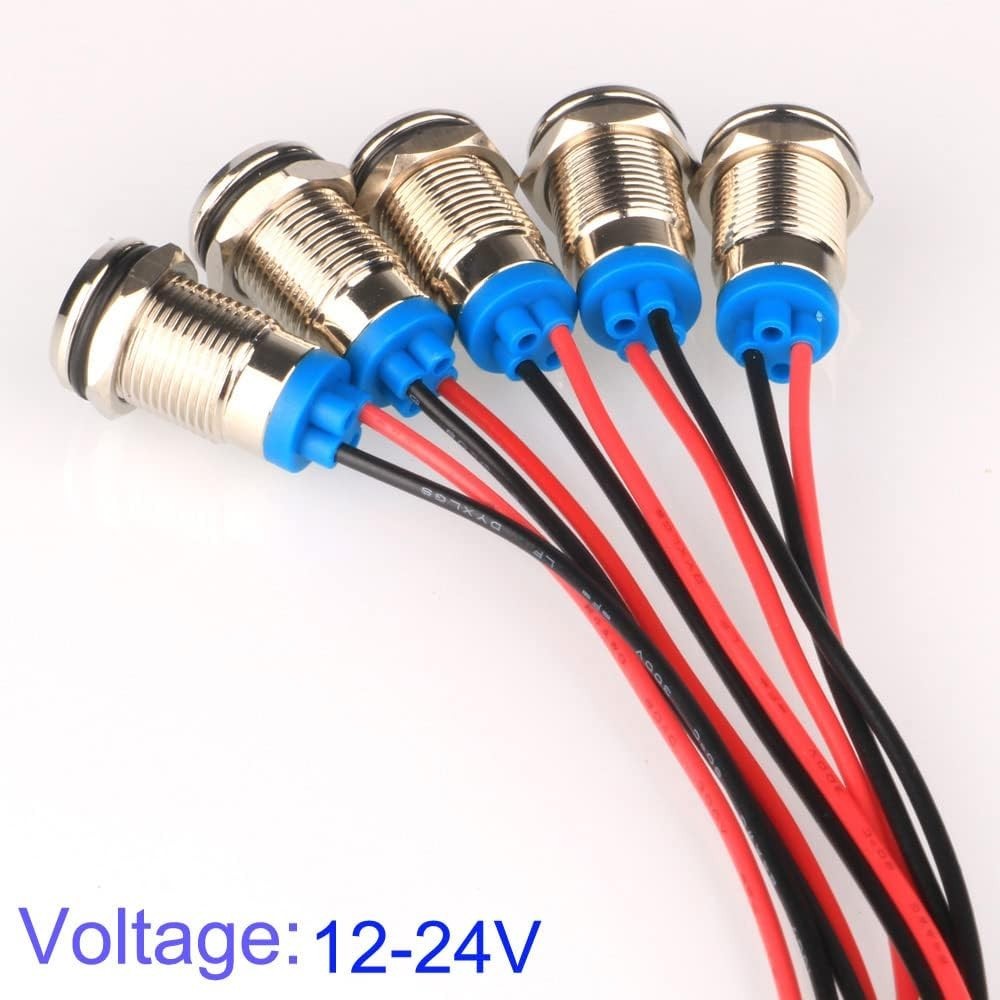 5pcs Waterproof Red LED Indicator Lights – AC/DC 12-24V for Safety & Durability
