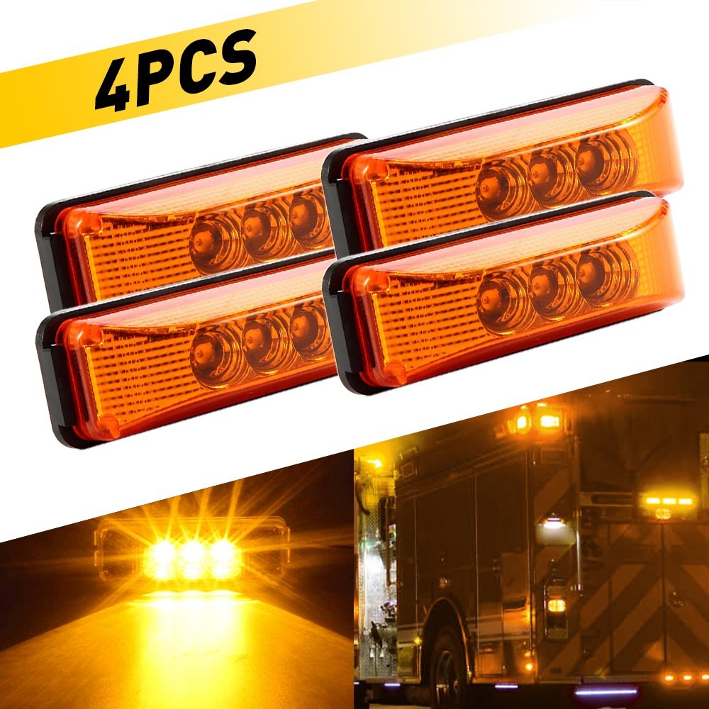 3-LED 4pc Amber Side Marker Lights Clearance Lights Truck Trailer Bright Durable