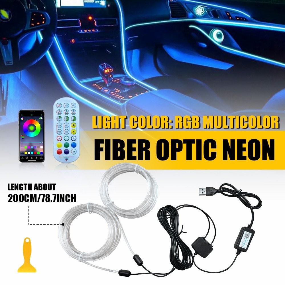 Interior Lamp APP RF Control LED Neon Light Trim Glow Optic Fiber Strip RGB EXC