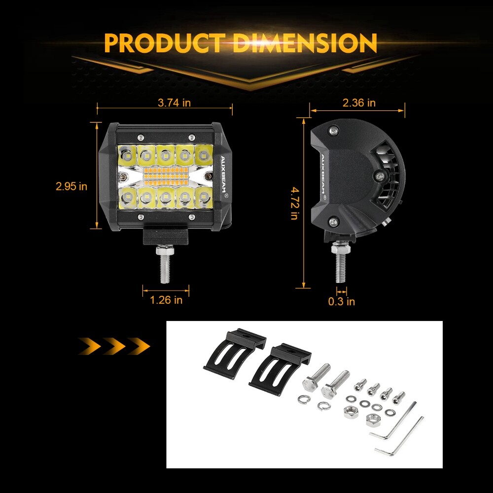 AUXBEAM 4″ INCH LED PODS WORK LIGHT BAR SPOT BEAM DRIVING OFFROAD SUV ATV TRUCK