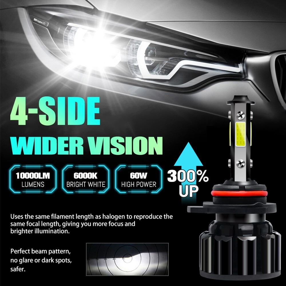 4-sides 9012 LED Headlight Bulbs kit Hign Low Beam 6000K Super Bright 330000lm