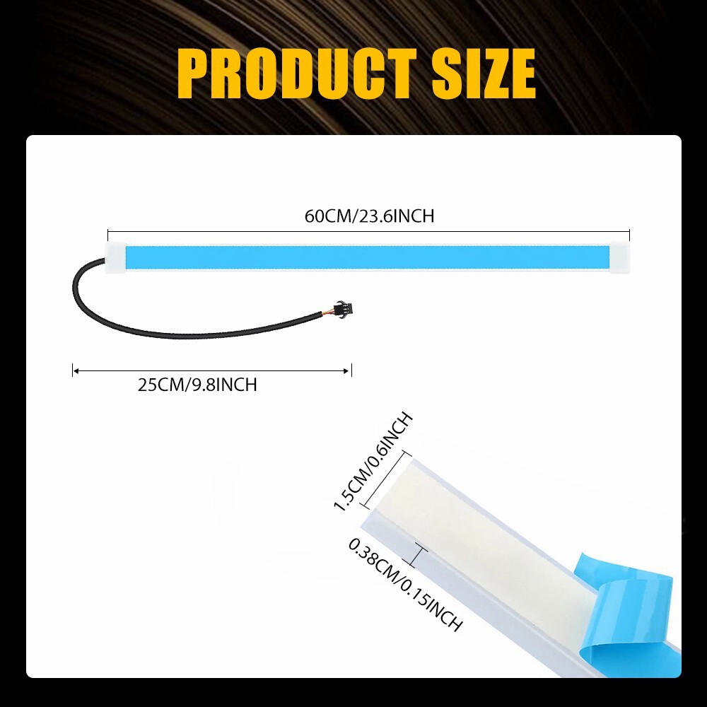 2x Car Headlight 60cm APP RGB Slim Sequential Flexible LED DRL Turn Signal Strip