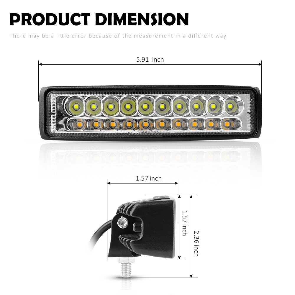 6inch 60W LED Work Light Bar Flood Lamp Offroad Driving Fog 4WD SUV Truck ATV