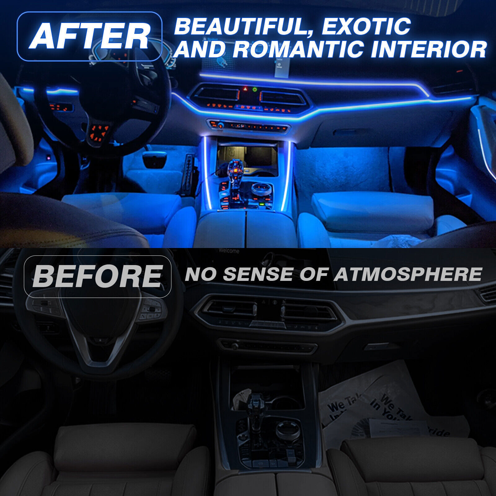 RGB 8 in 1 Interior Car LED Strip Lights Car Neon Accent Lighting Kit