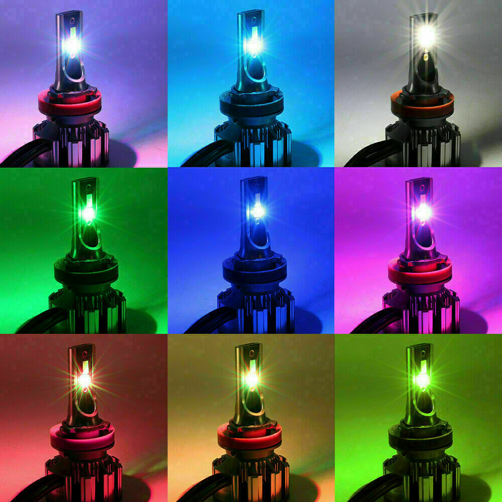 4pcs H11 + 9005 LED Combo RGB Multicolor Headlight Fog Light Bulb Phone Control