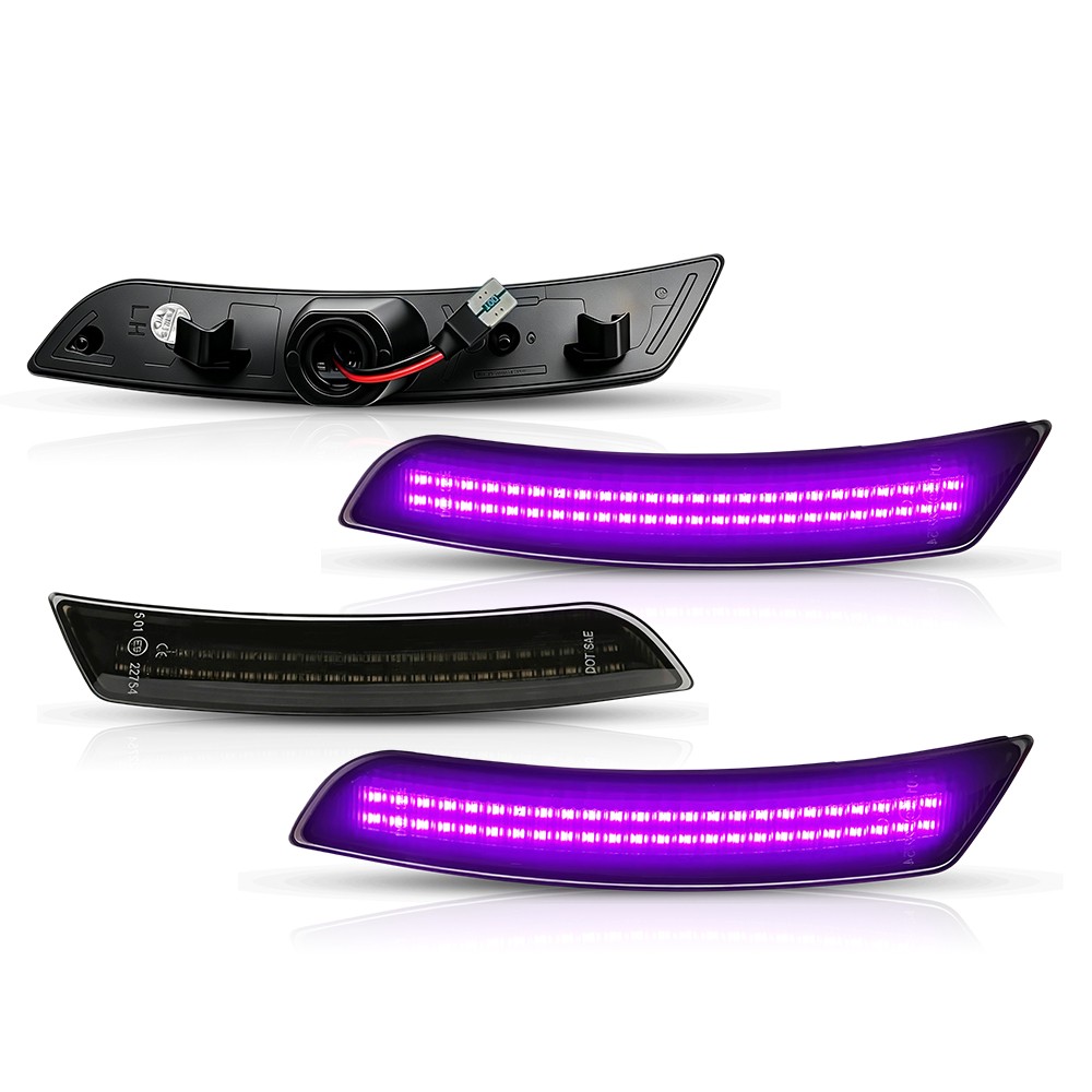 Smoked Lens Solid Purple LED Side Marker Lights 4X For 2016-22 2023 Chevy Camaro
