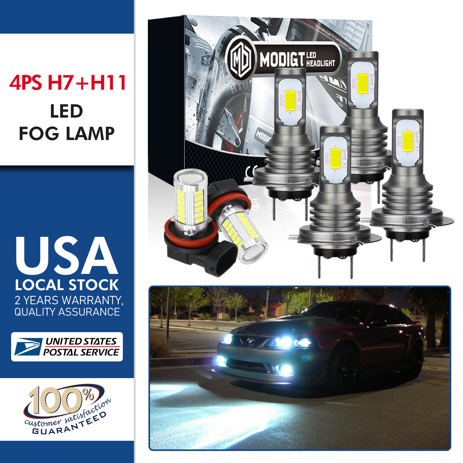 H7 + H7 + H11 LED Headlight Kit Fog Bulbs Hi/Low Beam 55W 80000LM 6500K White