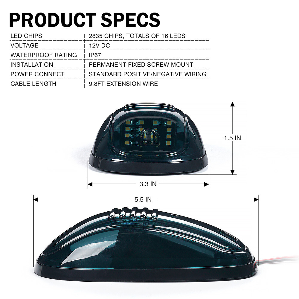DOT Smoke Cab Roof Marker Lights Amber LED for 2003-18 Dodge Ram 2500 3500 1500