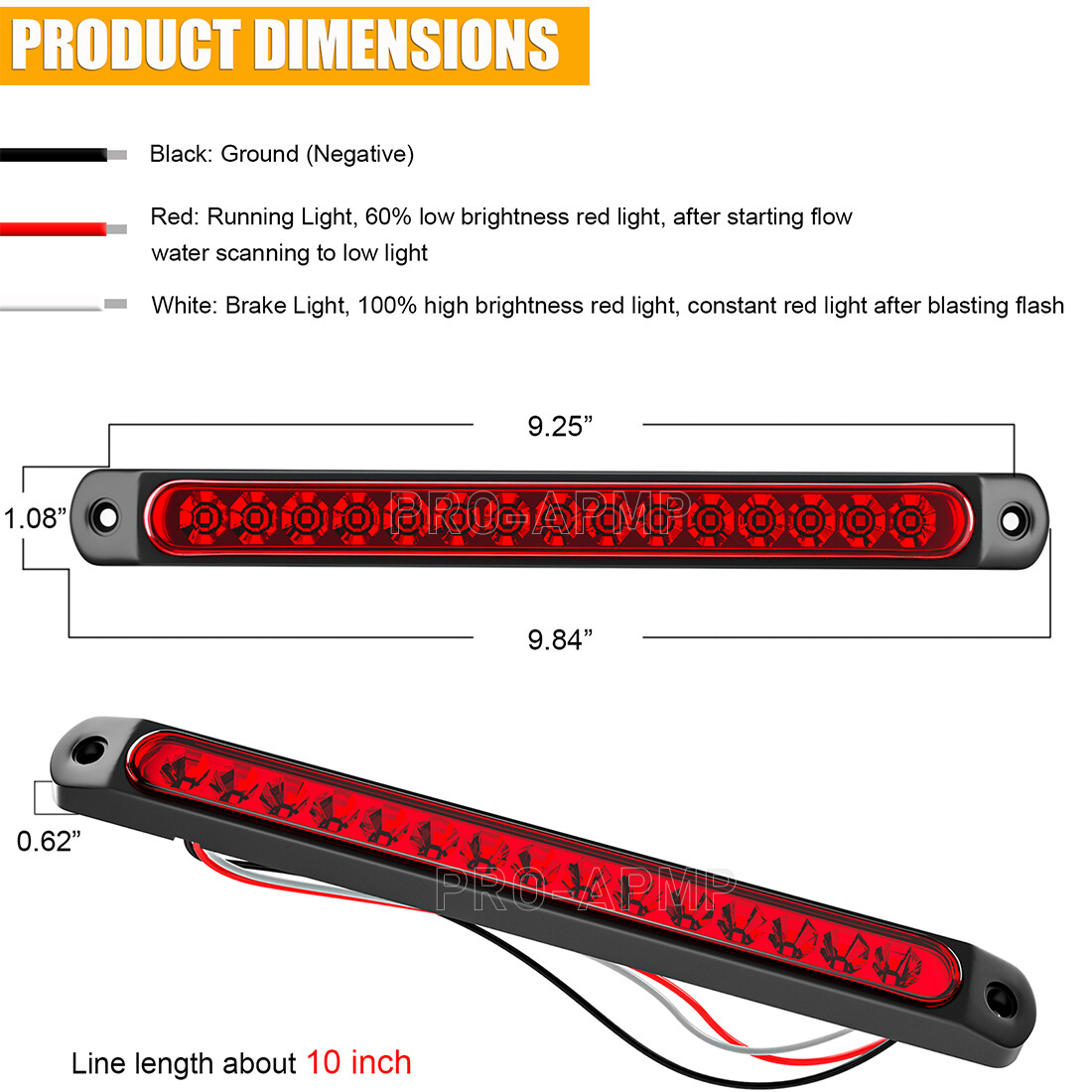 2Pcs LED Tail Lights Red Flash 10″ Truck Trailer Strip Stop Turn Brake Light Bar