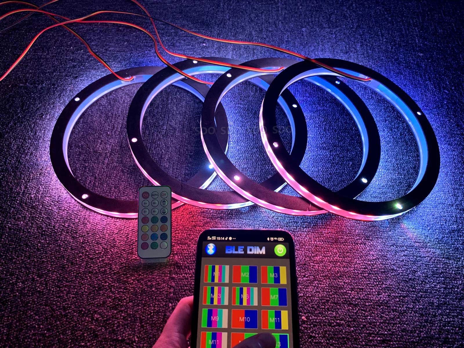 2/4/6/8pcs 8“ Color Chasing 1/2″ Spacer Ring LED Car Speaker Lights APP+Remote