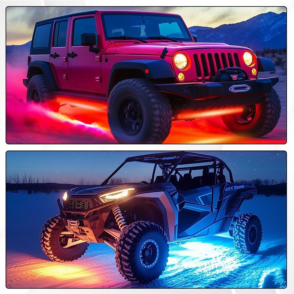 Double Row CHASING 2X 4FT +2X 6.5FT RGB Underglow Light Strips for Car Truck SET